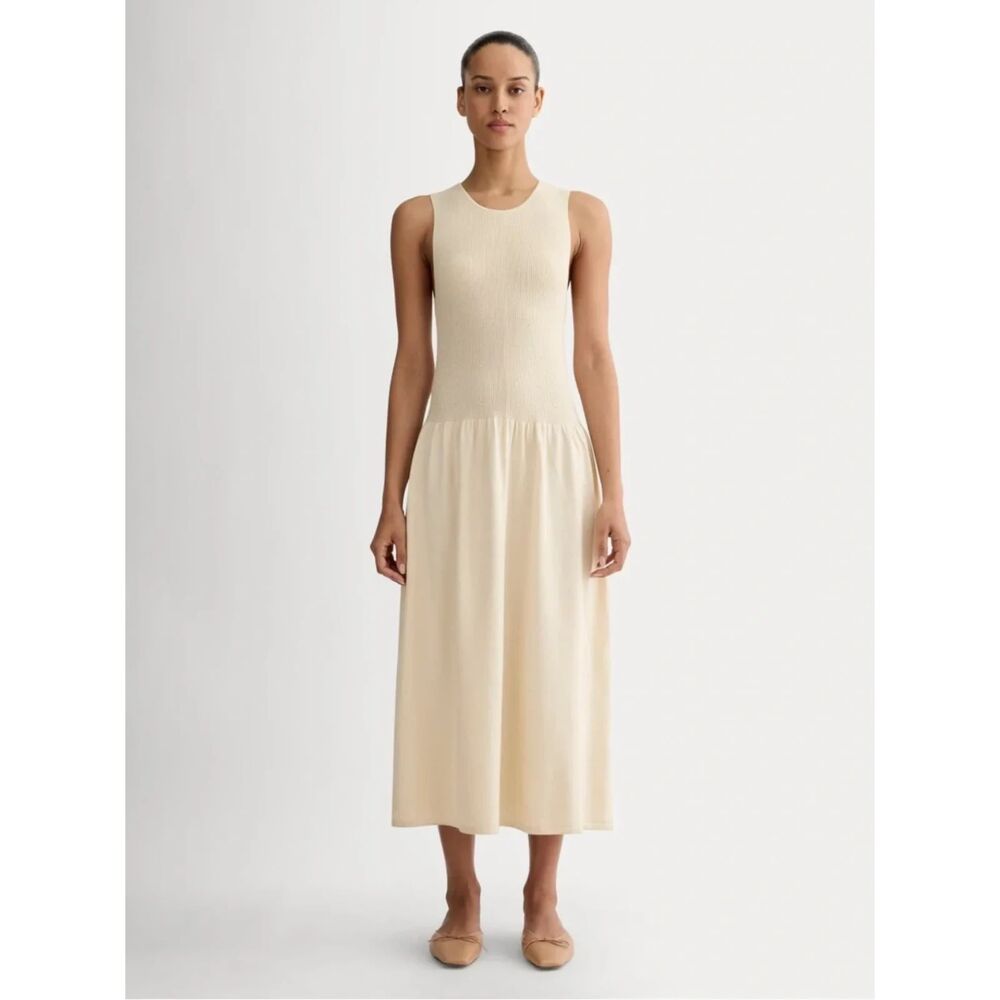 Everlane The Knit Crew Cream Sleeveless Midi Dress Cream Birch XL